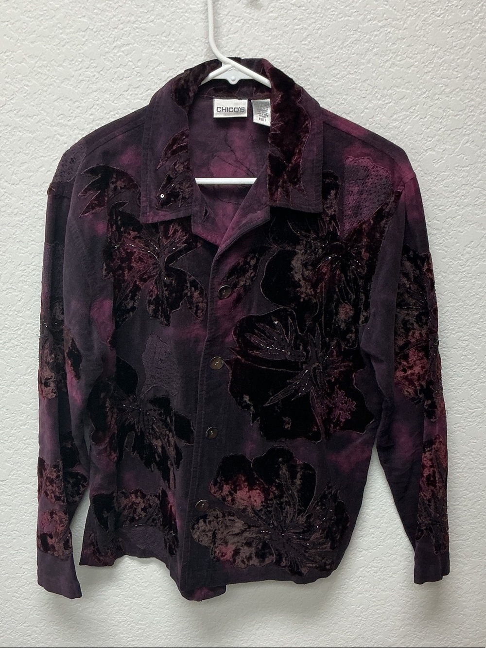 Chico's Purple Velvet Floral Jean Jacket